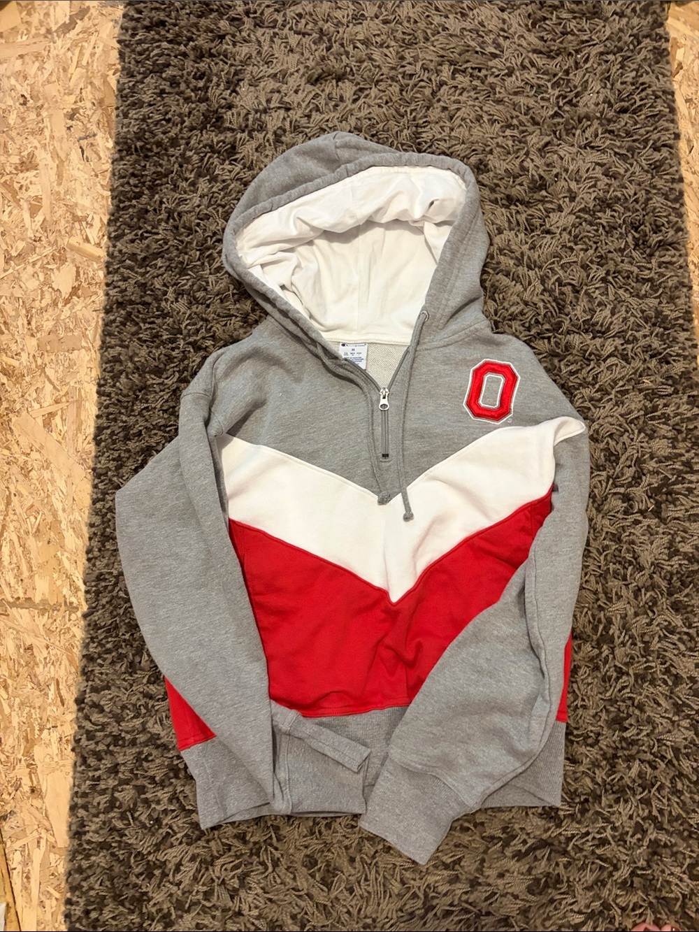 Champion Grey White and Red Zip-Up Hoodie with 'O' Patch